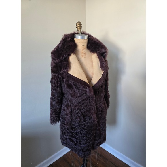 Plum Burgundy Fur Coat – Statement Piece – Glam Winter Coat - Picture 2 of 6